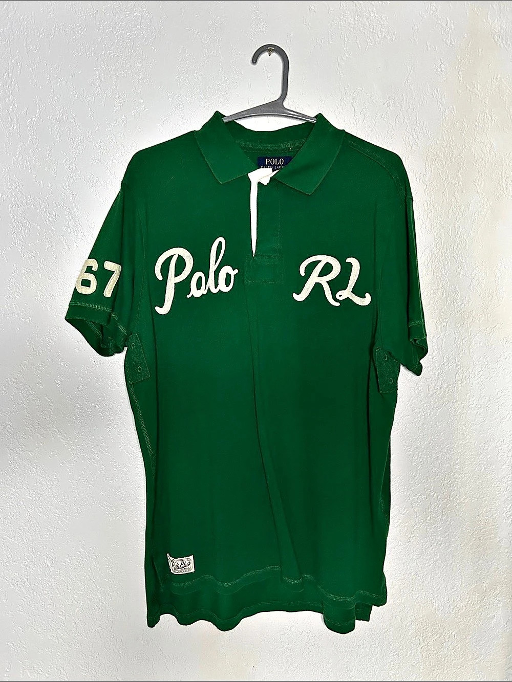 Vintage Polo Ralph Lauren Custom Fit Script Logo Rugby Polo Green & White Large